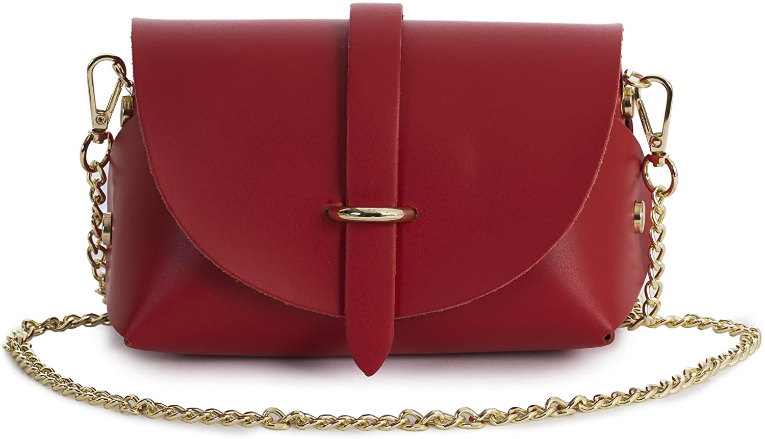 Price:$20.00 LiaTalia Italian Leather Mini Small Micro Shoulder Cross body Evening Bag With Gold Coloured Metal Chain Strap - CORIN [Red]  Handbags   