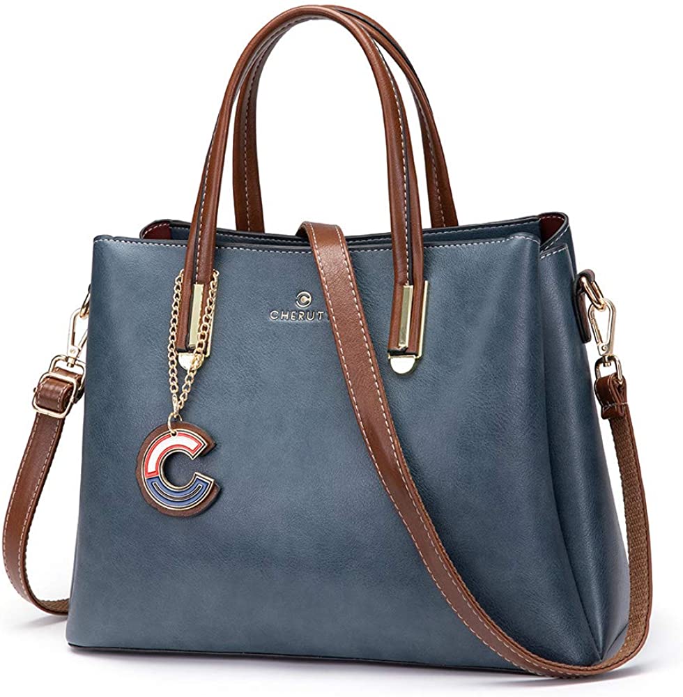 Price:$26.99    Cheruty Purses and Handbags for Women, Designer Leather Shoulder Tote Bag Satchels with Zipper(Blue)  Clothing