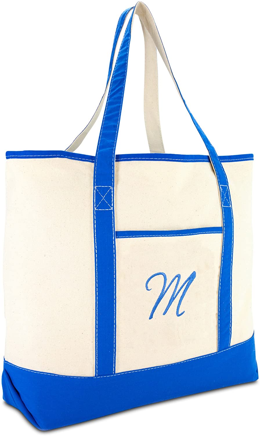 Price:$16.94    DALIX Women's Canvas Tote Bag Satchel Shoulder Bags Royal Blue Monogram M  Clothing