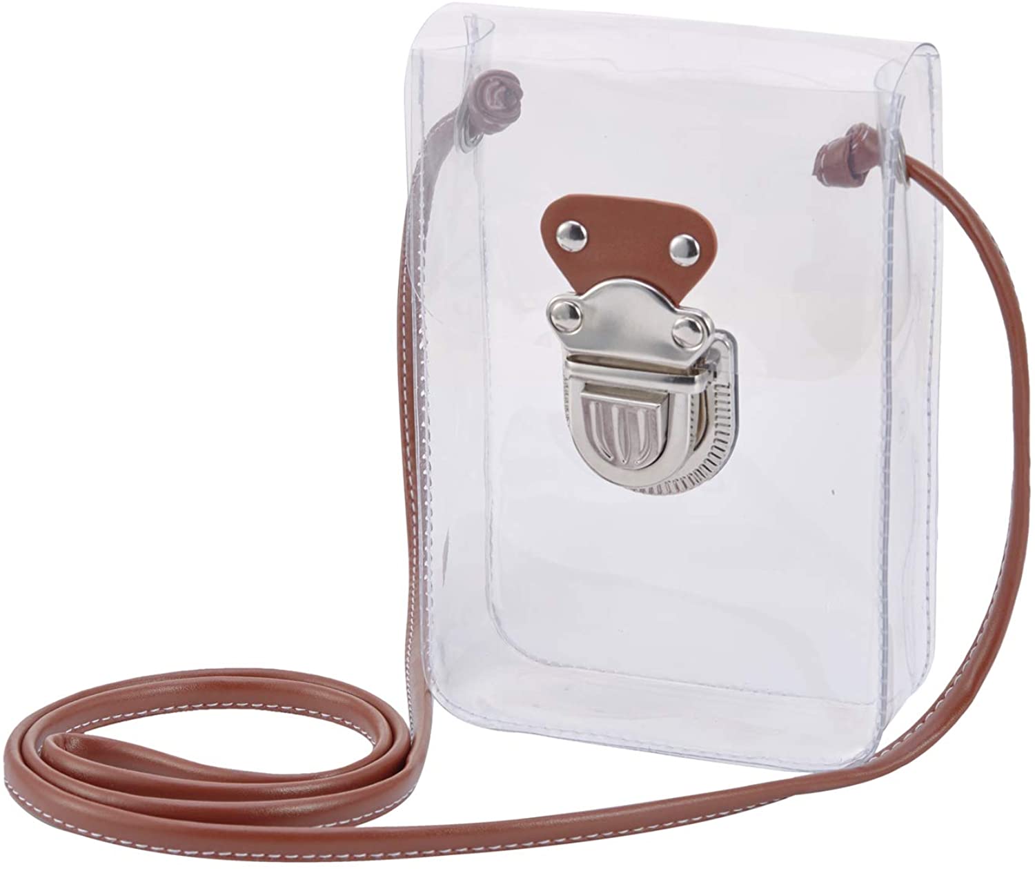 Price:$5.99    Mini Clear Cross Body Shoulder Bag for Women - NFL Stadium Approved, Transparent Messenger Bag with DIY Shoulder Strap (Brown –S)  Clothing
