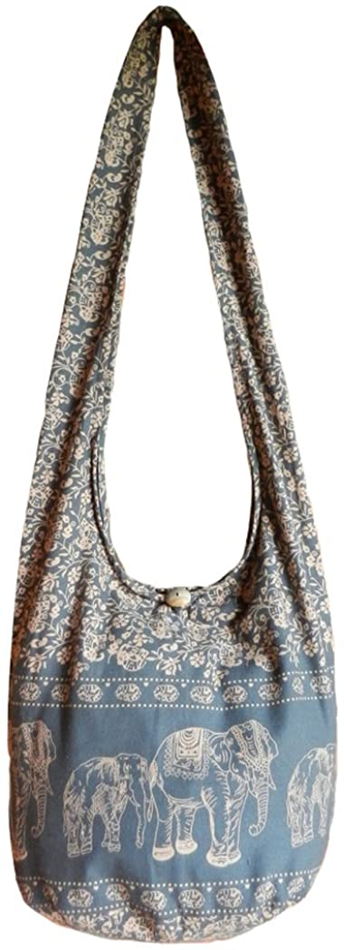 Price:$16.99    BTP! Elephant Sling Crossbody Shoulder Bag Purse Hippie Hobo Thai Cotton Gypsy Bohemian Small Grey ME6  Clothing