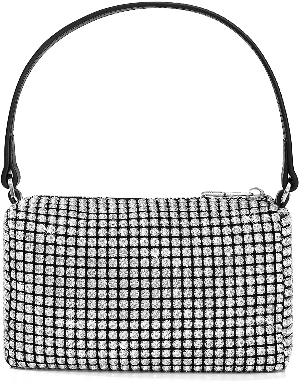 Price:$39.99 Clutch Purses for Women-Real Leather A Plus Rhinestones Evening Bag Crossbody Shoulder Clutch Bag-Bolsas de Mano para Mujer-019BK/WT  Handbags   