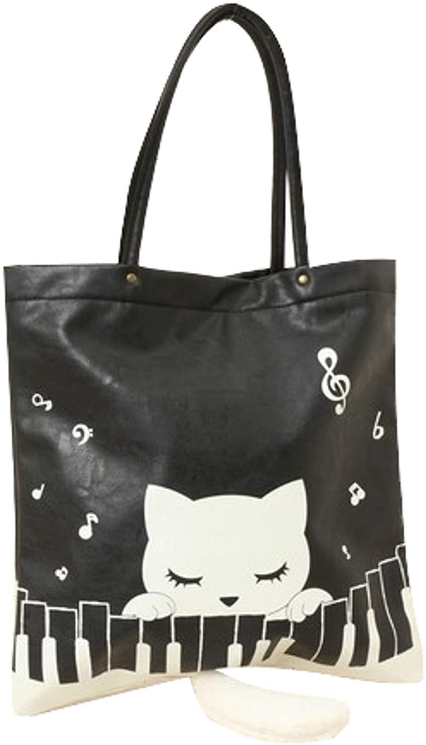 Price:$44.99    Osumashi Pooh Chan Flat Tote Bag Piano with Fluffy cat Tail Black P151172-15  Clothing