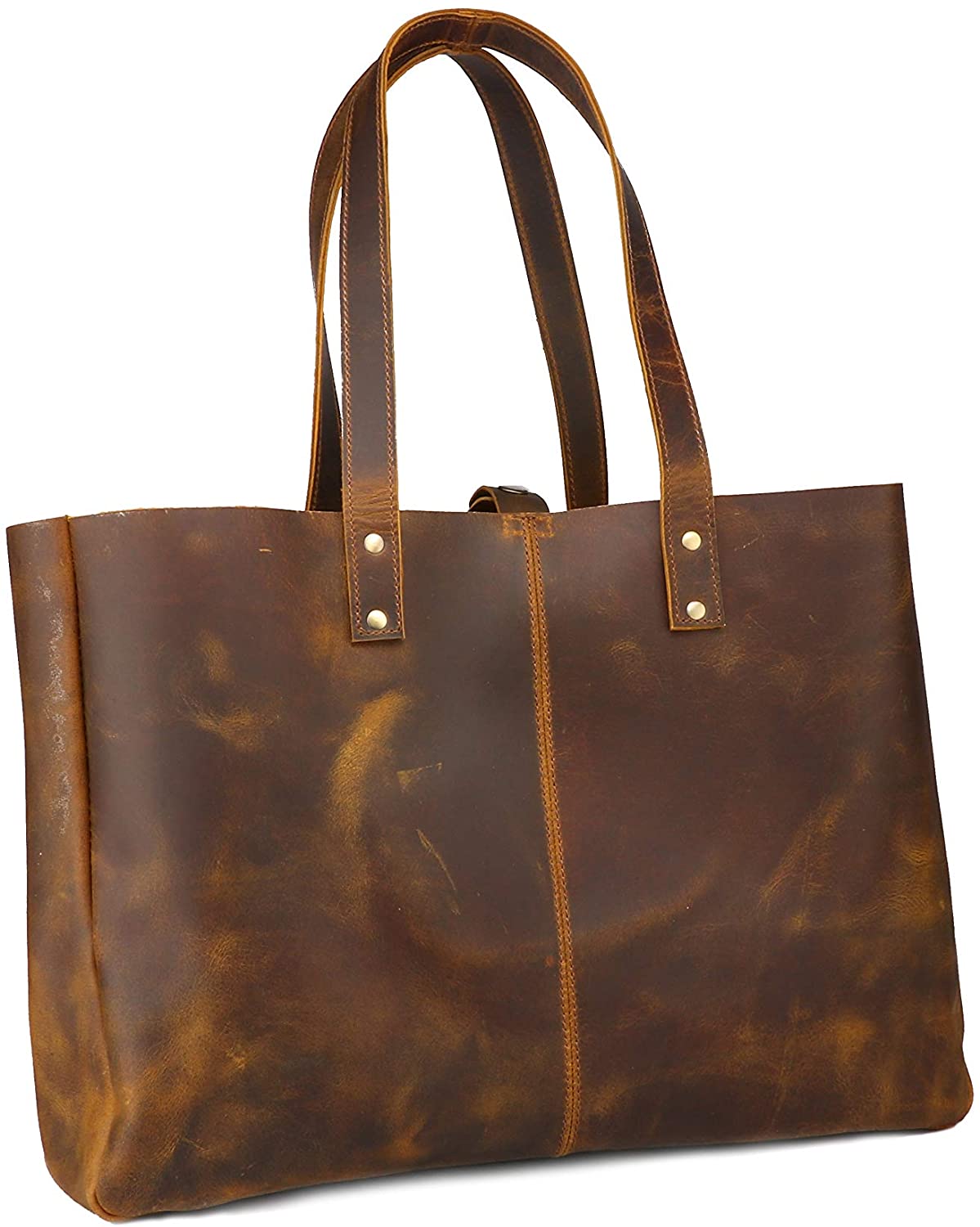 Price:$59.99    Leather Castle Vintage Buffalo Hide Women’s Tote Bag, Travel Handbag, Shopping Shoulder Bags, Large - Brown  Clothing