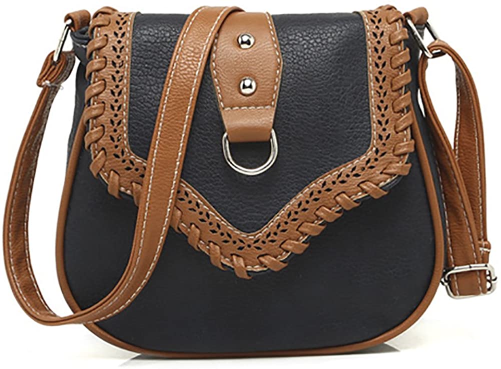 Price:$15.99 QZUnique Women's PU Sanddle Bag Studs Crossbody Handbag Access Shoulder Bag Black  Handbags   