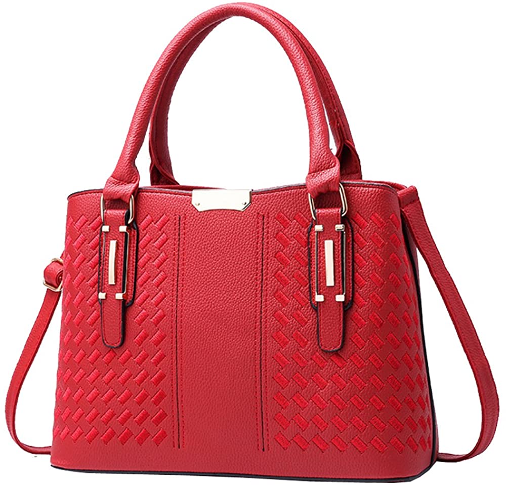 Price:$21.77    Weitine Leather Women's Bag Top Handle Satchel Handbags Tote Purse Commuting Bag with Shoulder Straps for Office/Working (red)  Clothing