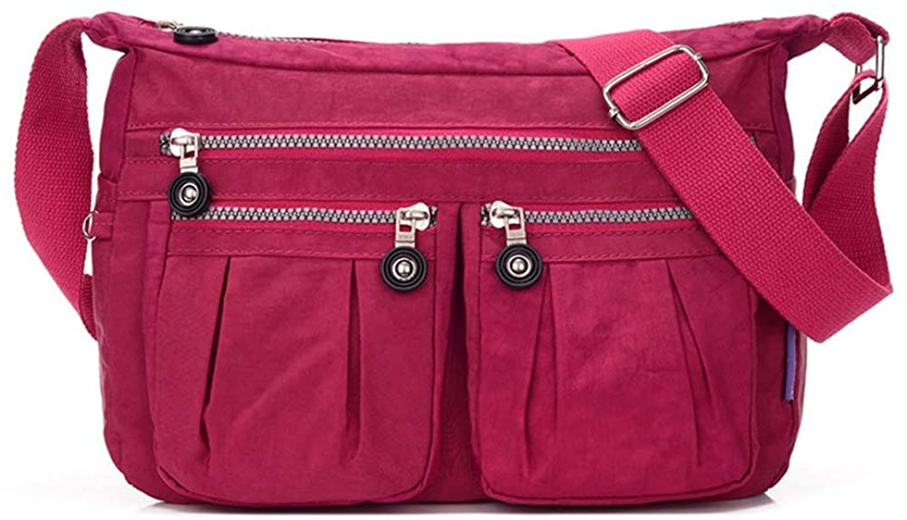 Price:$21.99 VVVSO Women's Multi Pocket Shoulder Bag Waterproof Nylon Travel Purses Handbags, Crossbody Bags for Women (Burgundy)  Handbags   