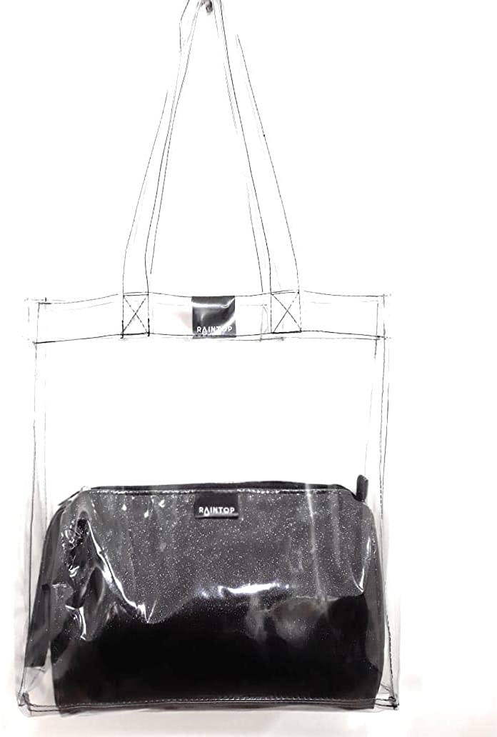 Price:$15.00    Women's Clear PVC Tote Bag Transparent Shoulder Fashion Waterproof Bag with Purse (Glitter Black)  Clothing
