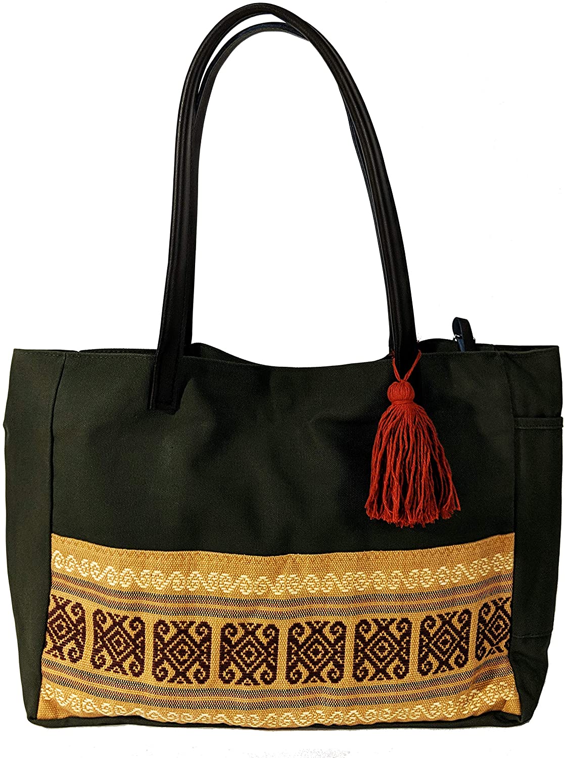 Price:$39.99 Olive Green Canvas Shoulder Bag Medium – Tiles (MAYEHBTL-M011)  Handbags   