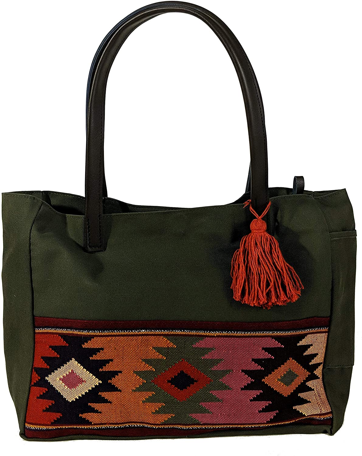 Price:$39.99 Olive Green Canvas Shoulder Bag - Diamonds on Burgundy (M)  Handbags   