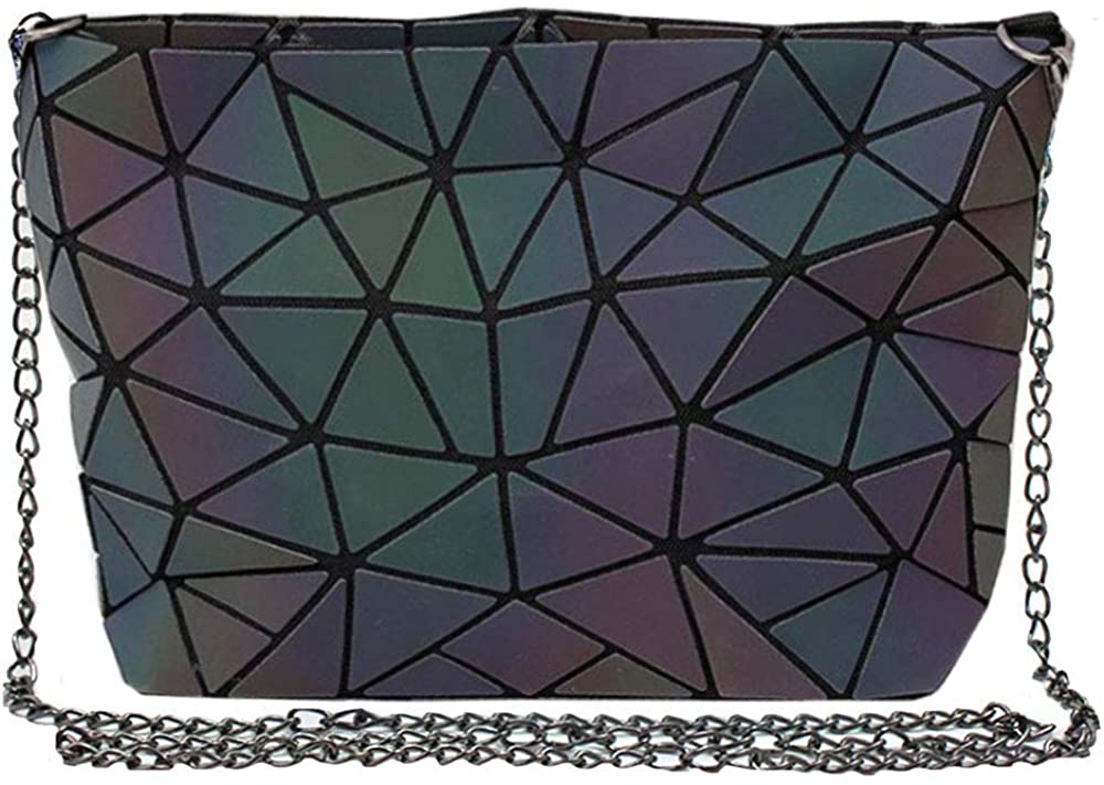 Price:$17.99 Sherry Handbag Fashion Holographic Laser Shoulder Bag Geometric Envelope Clutch Chain Crossbody Purse (Luminous)  Handbags   