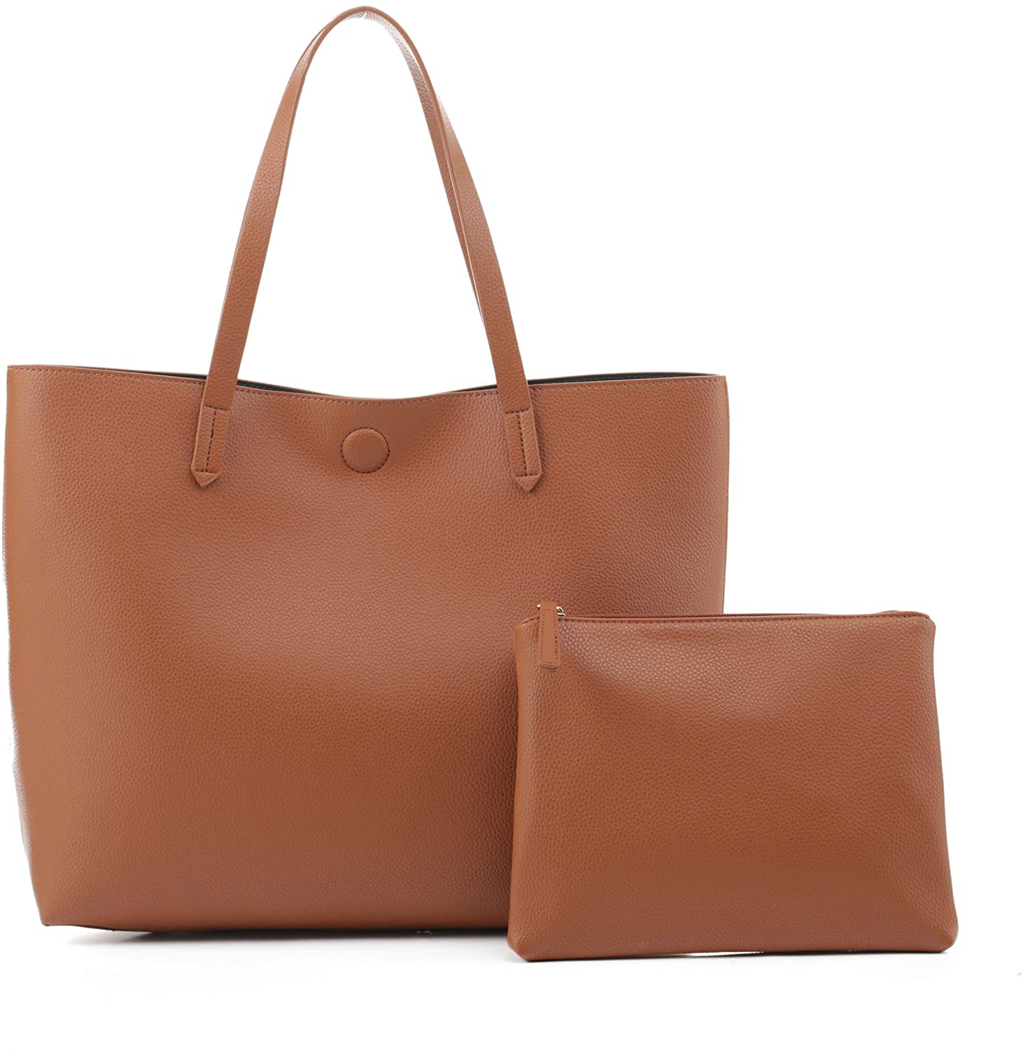 Price:$39.95 EMPERIA Bracelyn Premium Faux Vegan Leather Contrast Lining Tote Shoulder Bag Handbag 2 PCS SET for Women COGNAC  Handbags   