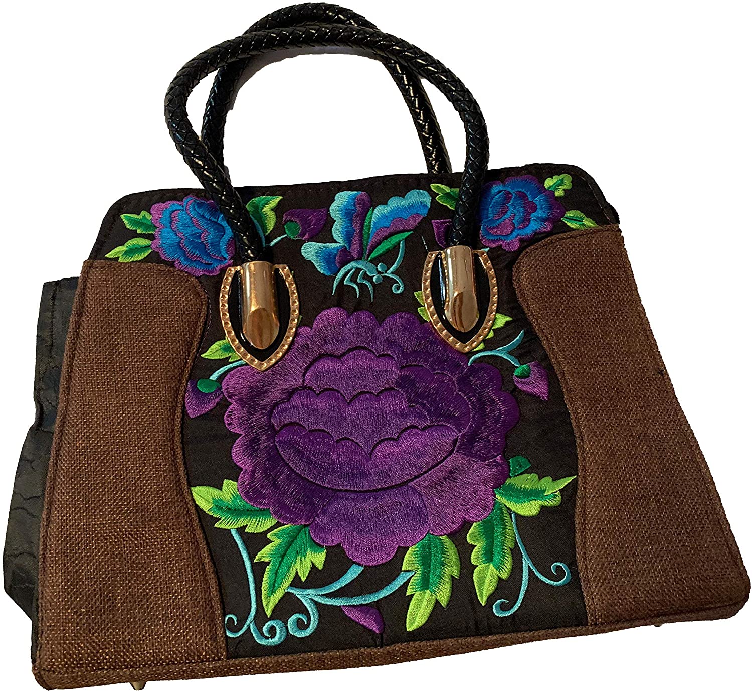 Price:$14.99 Women Handbag Fashion Shoulder, Bag Vintage embroidered new 2019 (violet blue multicolored)  Handbags   