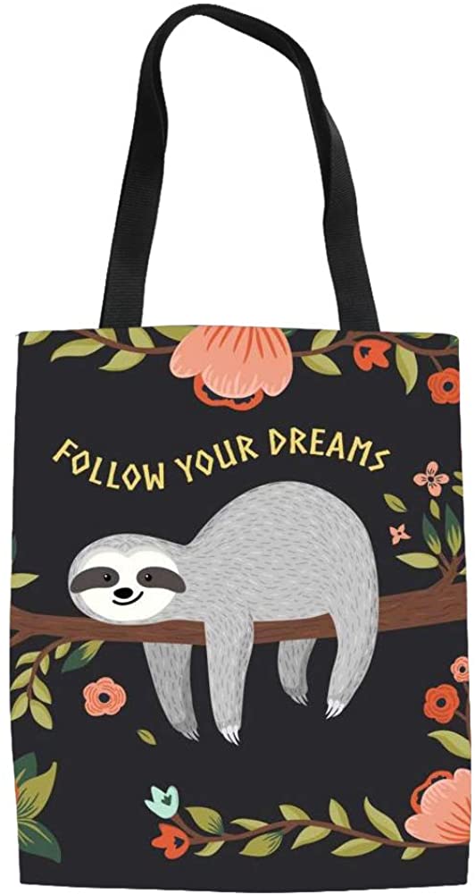 Price:$11.99    GePrint Sloth Print Canvas Tote Bag for Women Travel Shopping Shoulder Handbag  Clothing