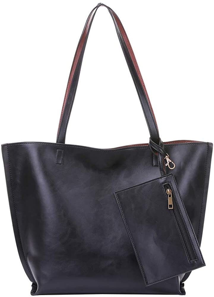 Price:$62.00    Leather Tote Bag for Women - Reversible Black Shoulder Handbag and Large Brown Tote Purse Lightweight Travel Hobo Bags  Clothing