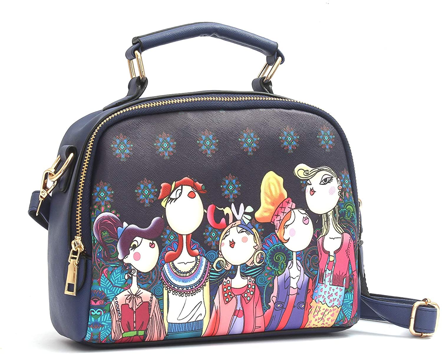 Price:$35.00 Vismiintrend Fashion PU Tote Messenger Satchel Weekend Shopping Bag Printing Shoulder Bag - Forest Blue  Handbags   