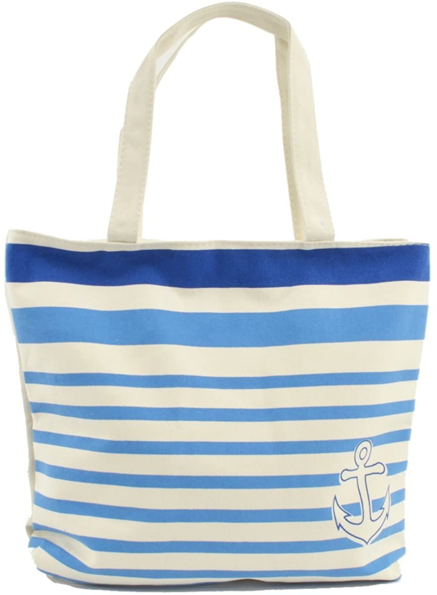 Price:$19.99    LSW Bold Stripes with Anchor Canvas Tote Bag (Blue Stripes)  Clothing