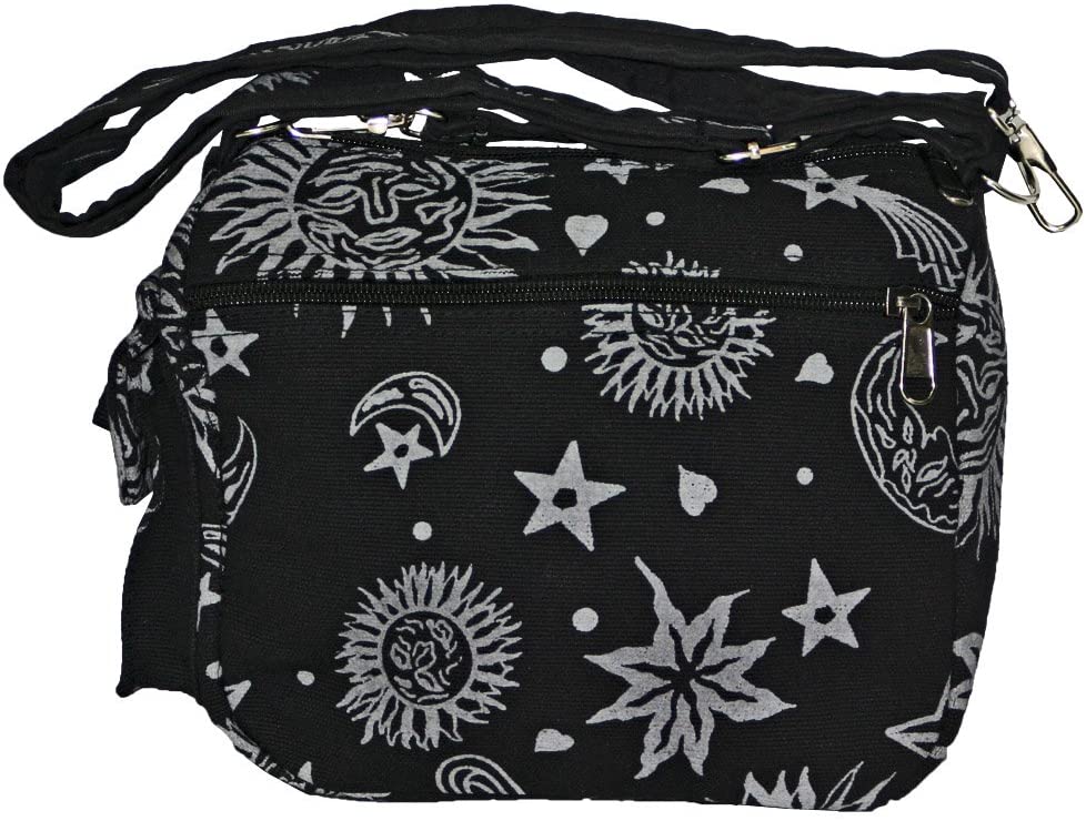 Price:$22.95    Sun Moon Stars and Planets Celestial Hippie Boho Crossbody Single Shoulder Bag (Black)  Clothing