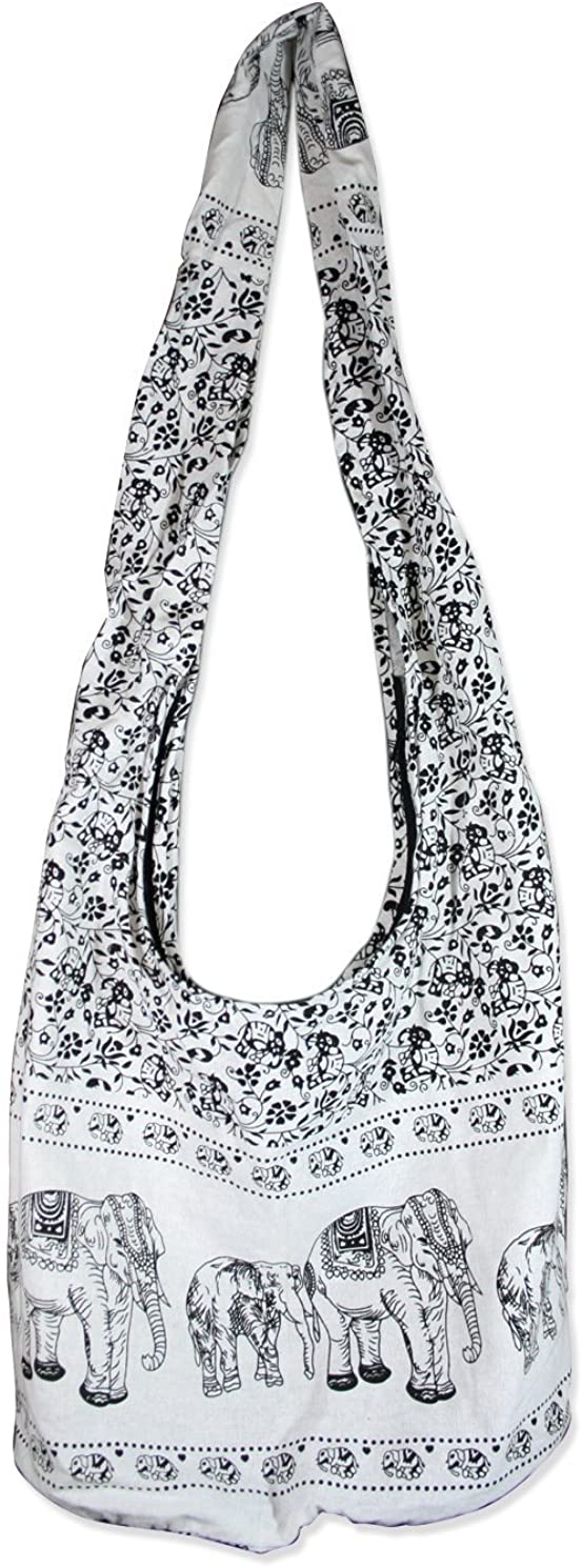 Price:$9.50    Hippie Elephant Sling Crossbody Bag Shoulder Bag Purse Thai Top Zip Handmade New Color White 01  Clothing