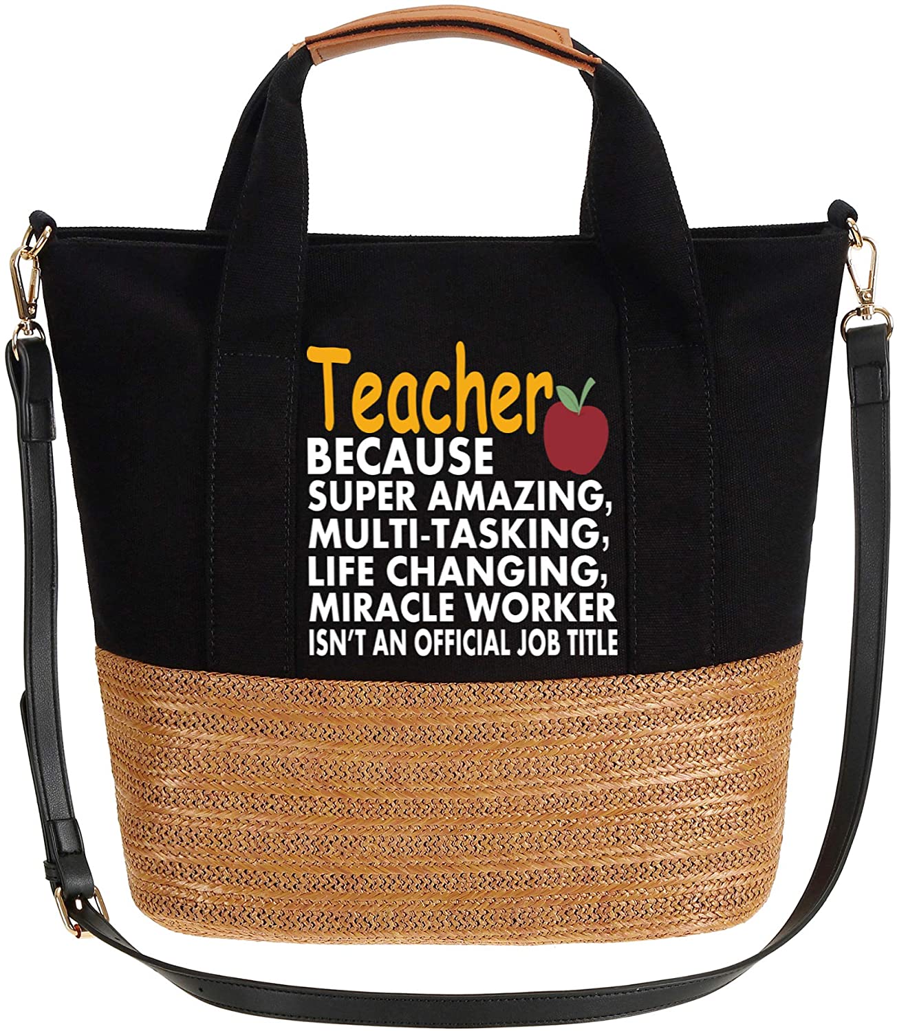 Price:$19.95    S.CHU Women's Teacher Super Amazing Work Tote Handbag Stripes Weave Shoulder Bag Black  Clothing