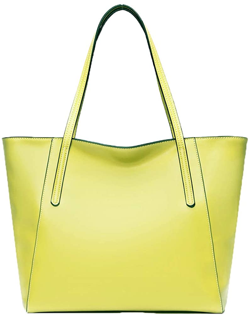 Price:$48.99    CLELO Women's Work Tote Zipper Closure Geunine Leather Shoulder Bag, Yellow  Clothing