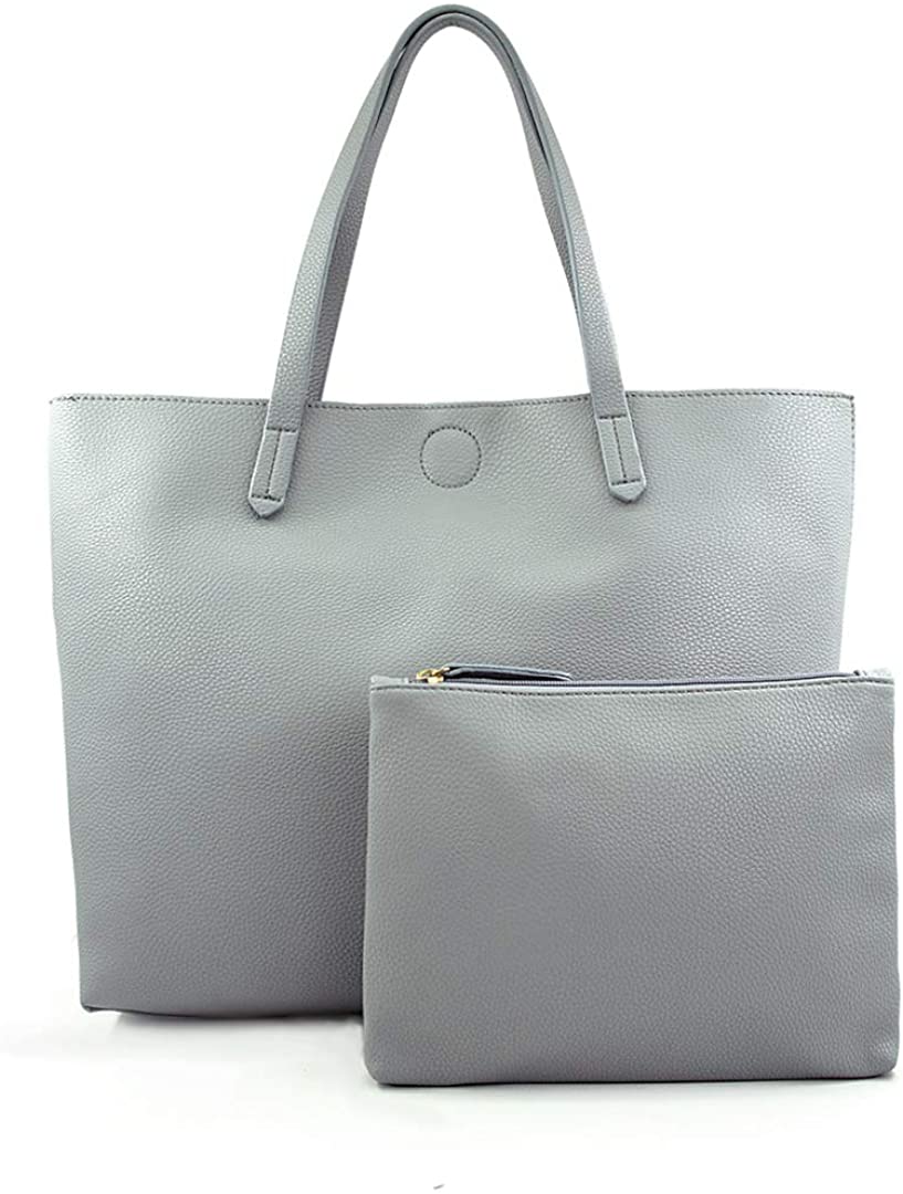Price:$37.95 EMPERIA Bracelyn Premium Faux Vegan Leather Contrast Lining Tote Shoulder Bag Handbag 2 PCS SET for Women BLUE  Handbags   