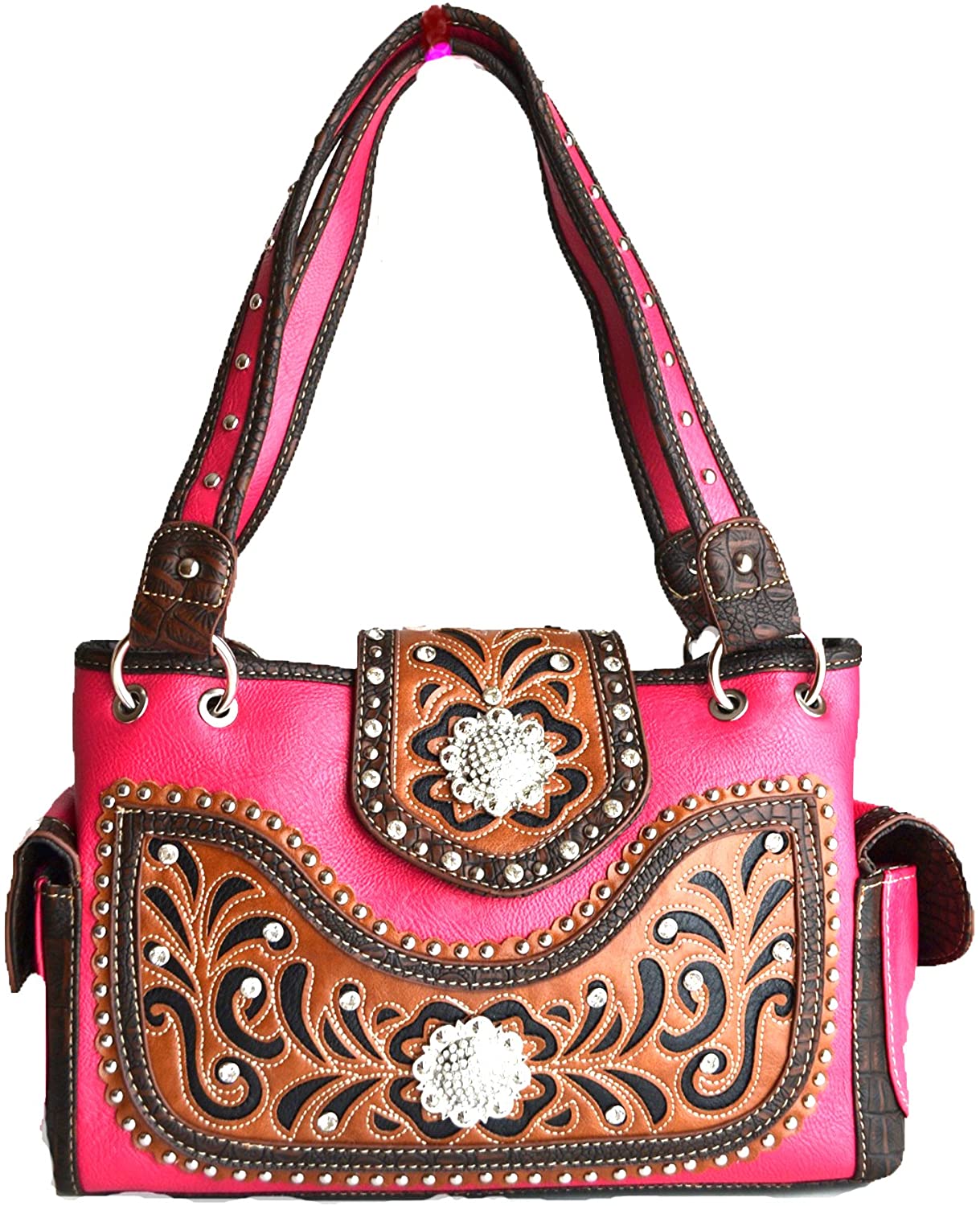 Price:$39.99 Tooled Leather Laser Cut Concealed Carry Purses Country Western Handbags Shoulder Bags  Handbags   