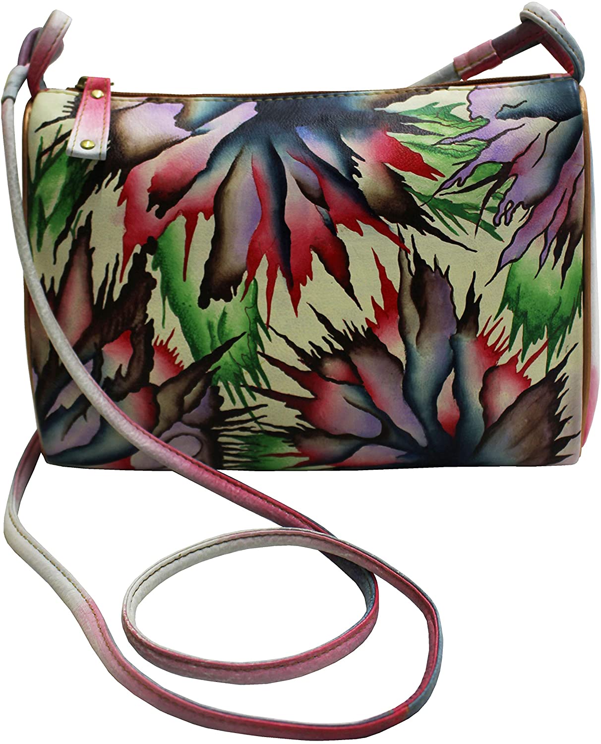 Price:$120.00 Magnifique Red Crystals Leather Hand Painted Crossbody Shoulder Bag  Handbags   
