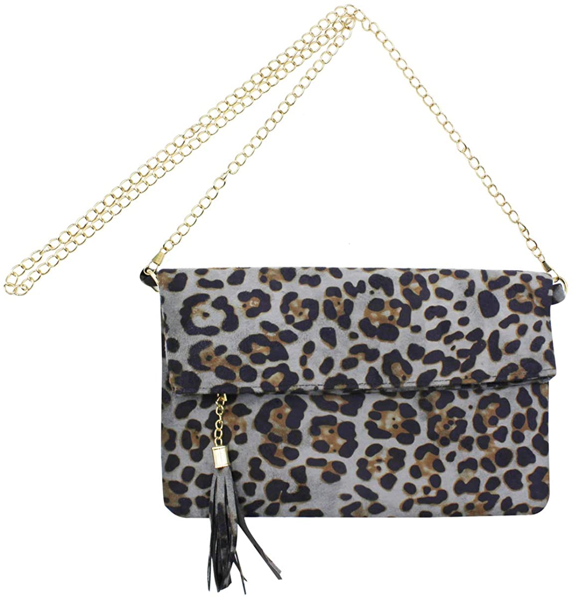 Price:$14.62 Elegant Leopard Crossbody Purse Small Tassel Shoulder Envelope Bag Clutch Handbag with Chain Strap for Women Teen Girls  Handbags   