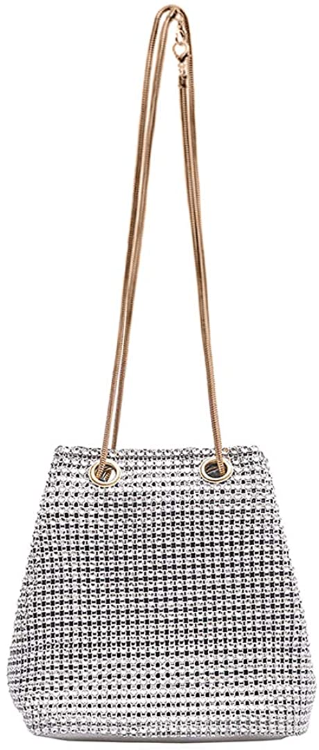 Price:$14.99 Gabrine Women's Full Rhinestone Bucket Bag Shining Crossbody Bag Shoulder Bag Prom Party Wedding Purses  Handbags   