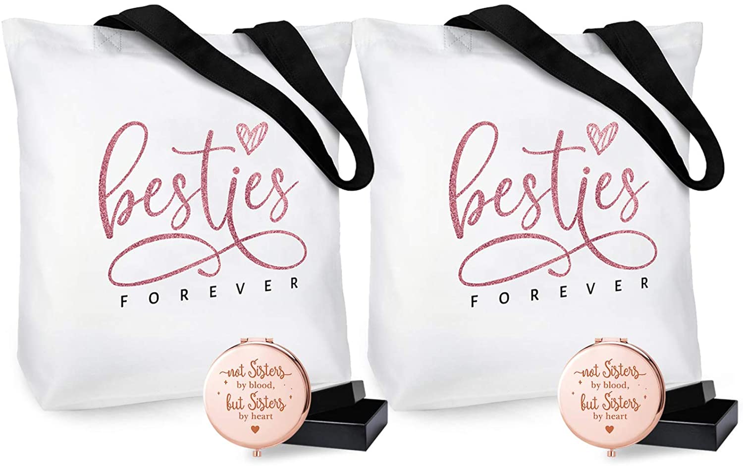 Price:$39.99    ElegantPark Bff Gifts Bestie Gifts for Women Best Friend Gifts for Birthday Christmas Graduation Gifts Besties Forever Canvas Tote Bag Engraved Compact Pocket Mirror  Clothing