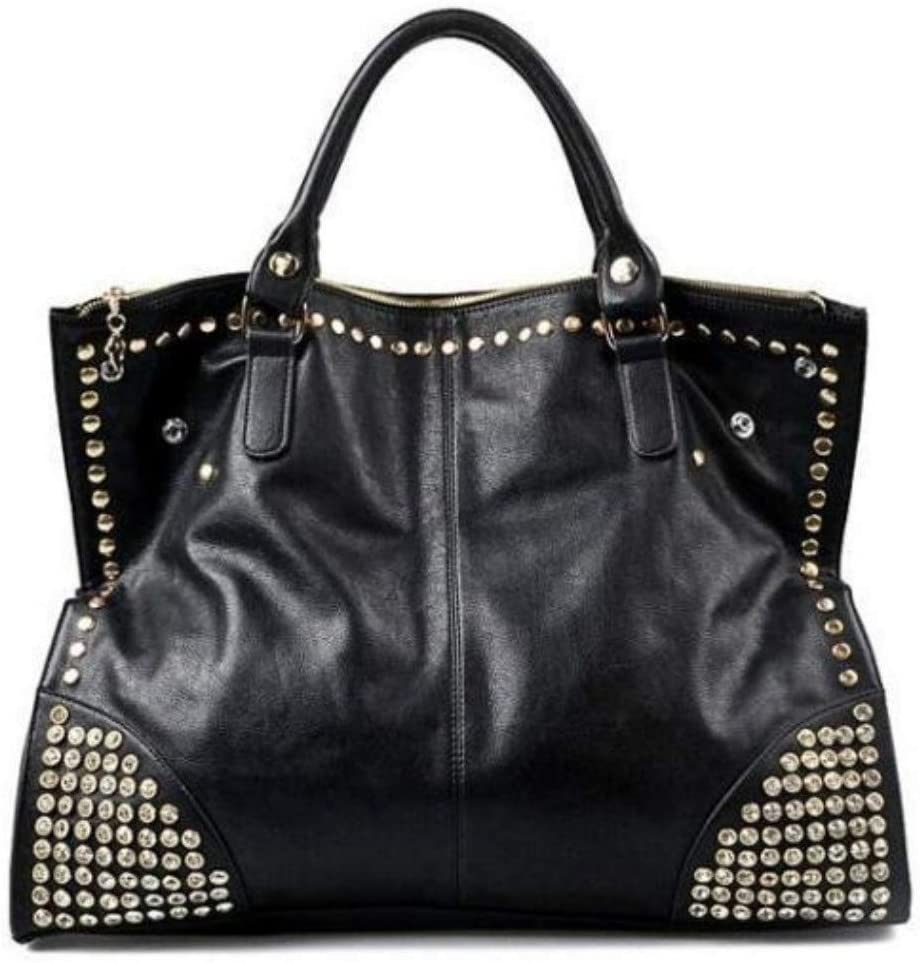 Price:$17.99    Dayfine Black PU Leather Rivet Bag Hip Hop Shoulder Bag Messenger Bag Women Satchel Hip Hop Retro Motor Bag (Black)  Clothing