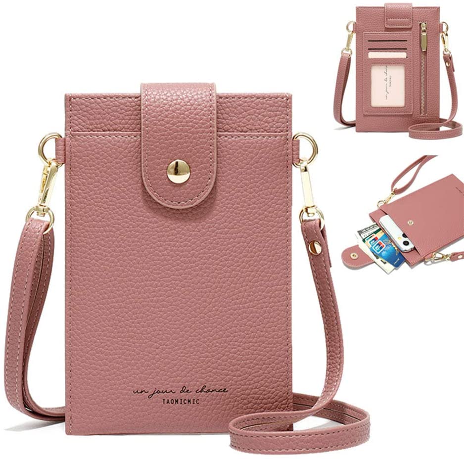 Price:$14.99    Womens Fashion Small Crossbody Bag Light Leather Cellphone Case Wallet Shoulder Purse Credit Card Holer Handbag Girls Travel Passport Pouch Messenger Satchel for iPhone 11 Pro Max 6/7/8 Plus (Pink)  Clothing