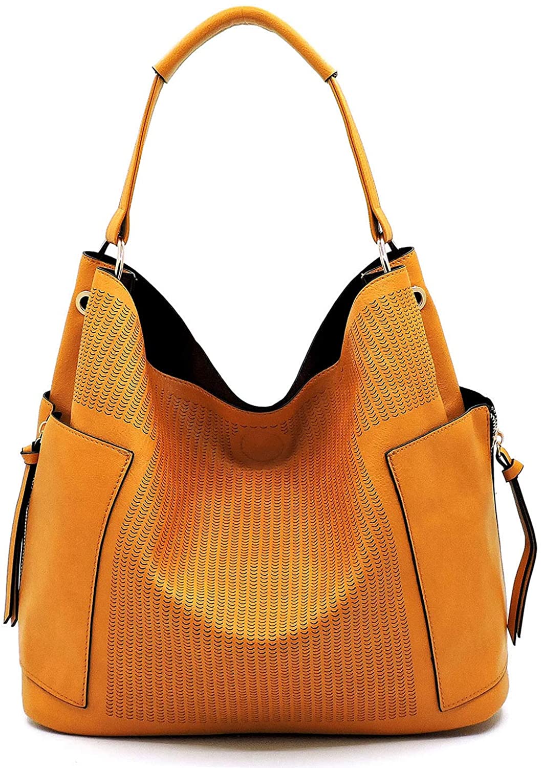 Price:$32.95 Janin Handbag Fashion Perforated 2-in-1 Bucket Style Shoulder Bag  Handbags   
