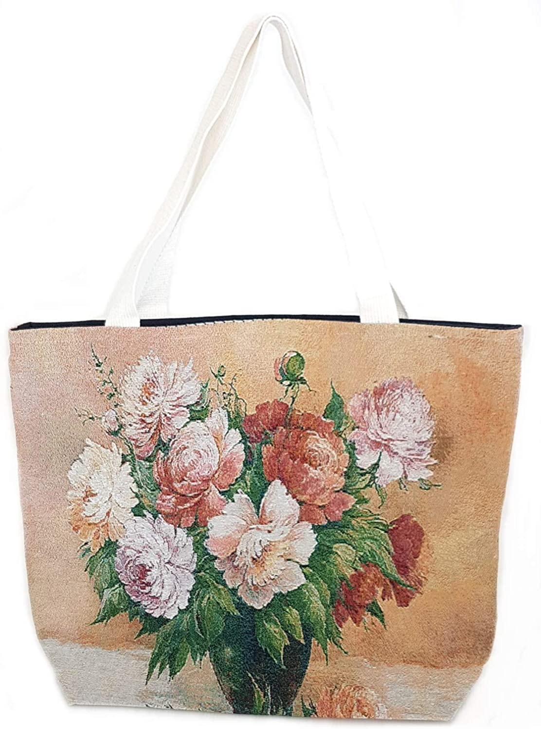 Price:$19.89    MY HOPE Large Tote Bag Shoulder Bag for Gym Beach Travel Bags Brown Color With Pattern of Flower  Clothing