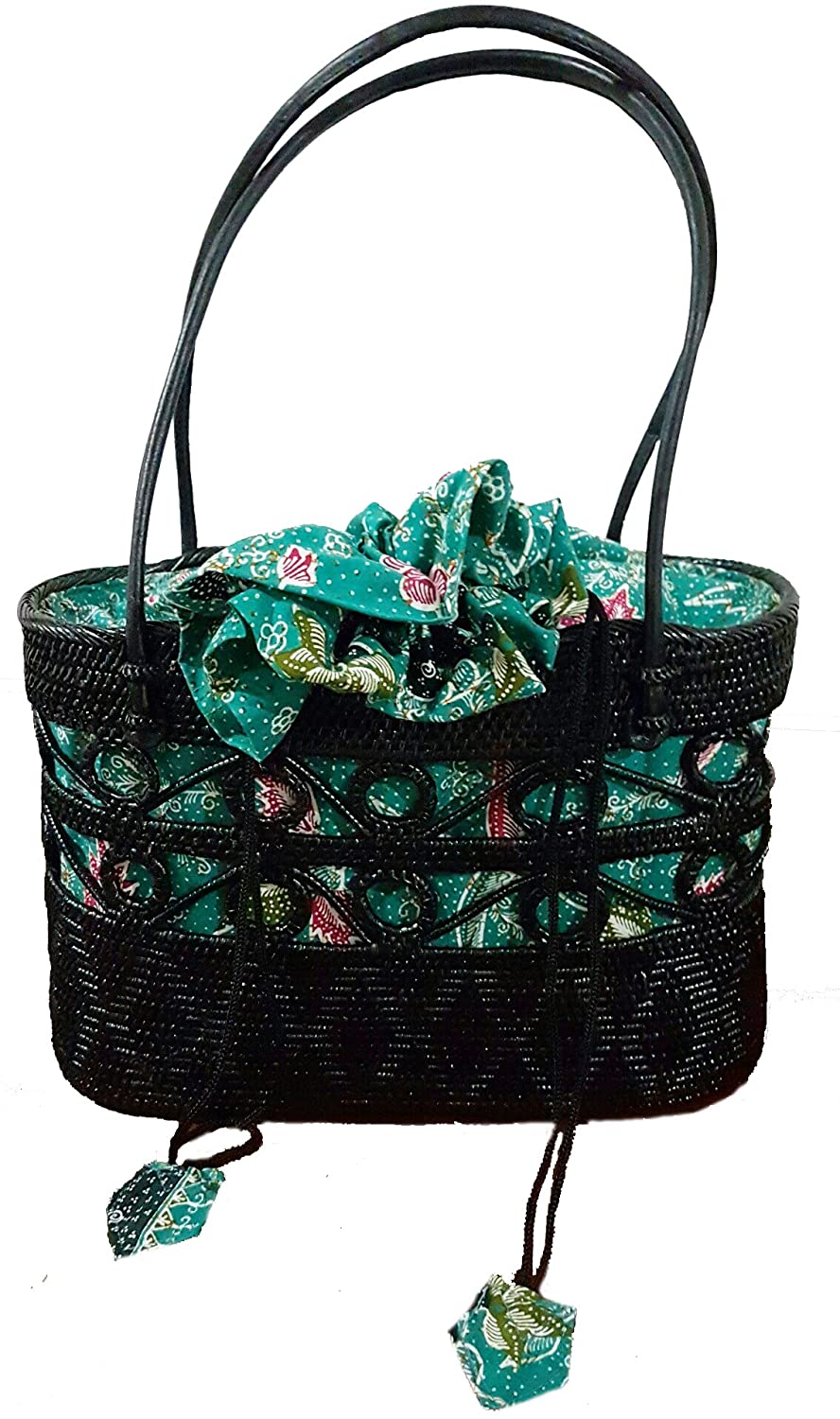 Price:$49.00 Rattan Nation - Handwoven Black Ate Rattan Round and Round Bag  Handbags   