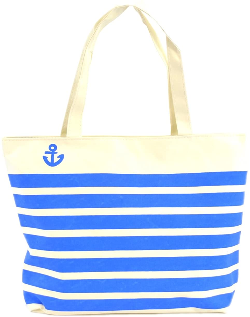 Price:$9.99    LSW Anchor Stripes Canvas Shoulder Tote Bag (Blue Stripes)  Clothing