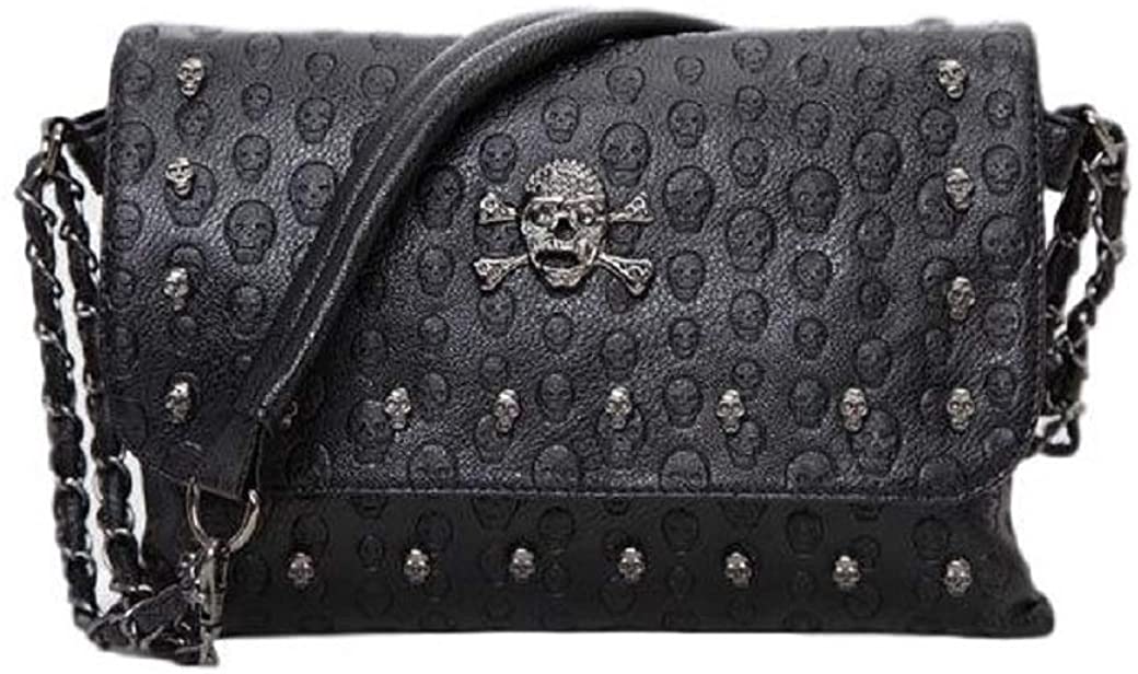 Price:$15.99 Ro Rox Women's Studded Skull Crossbody Shoulder Bag Punk Gothic Studs PU Handbag (Arabella - Skull & Crossbones)  Handbags   