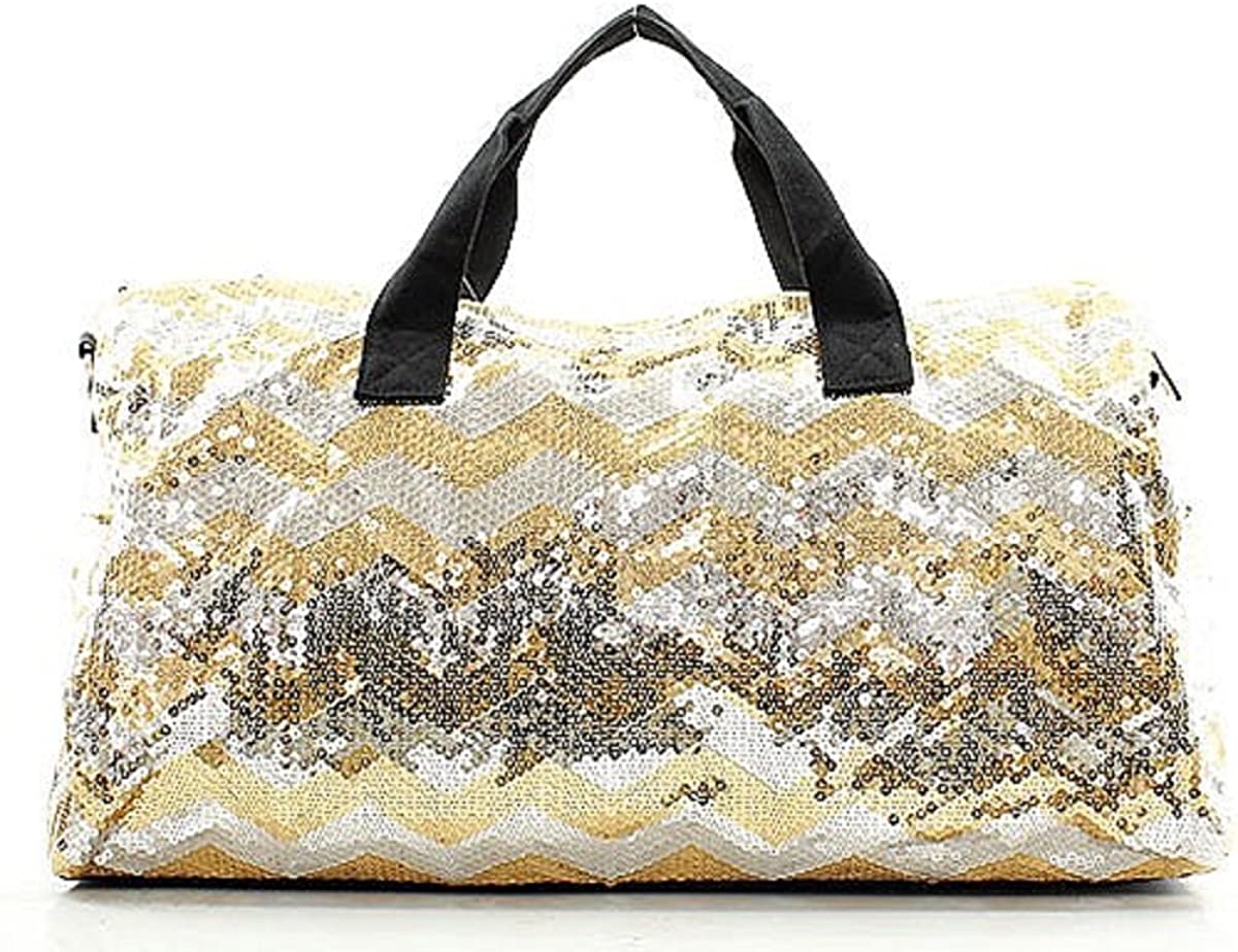 Price:$27.99    Sequin Chevron Stripe Large Duffel Bag with Shoulder Strap (Gold)  Clothing