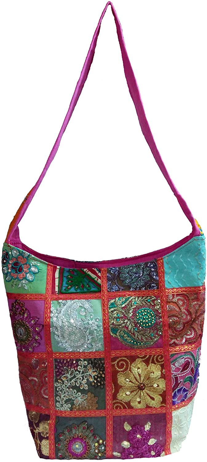 Price:$14.97    Embroidered Sequin Patch Indian Sari Decorative Cross Body Shoulder Bag  Clothing