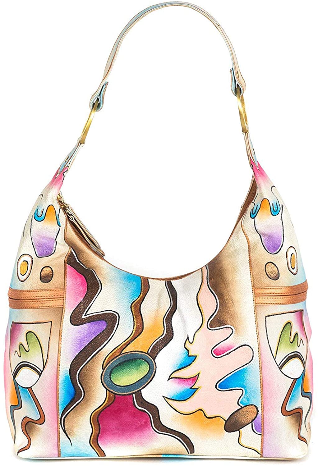 Price:$68.97    ZIMBELMANN BIANCA Genuine Nappa Leather Hand-painted Hobo Shoulder Bag  Clothing