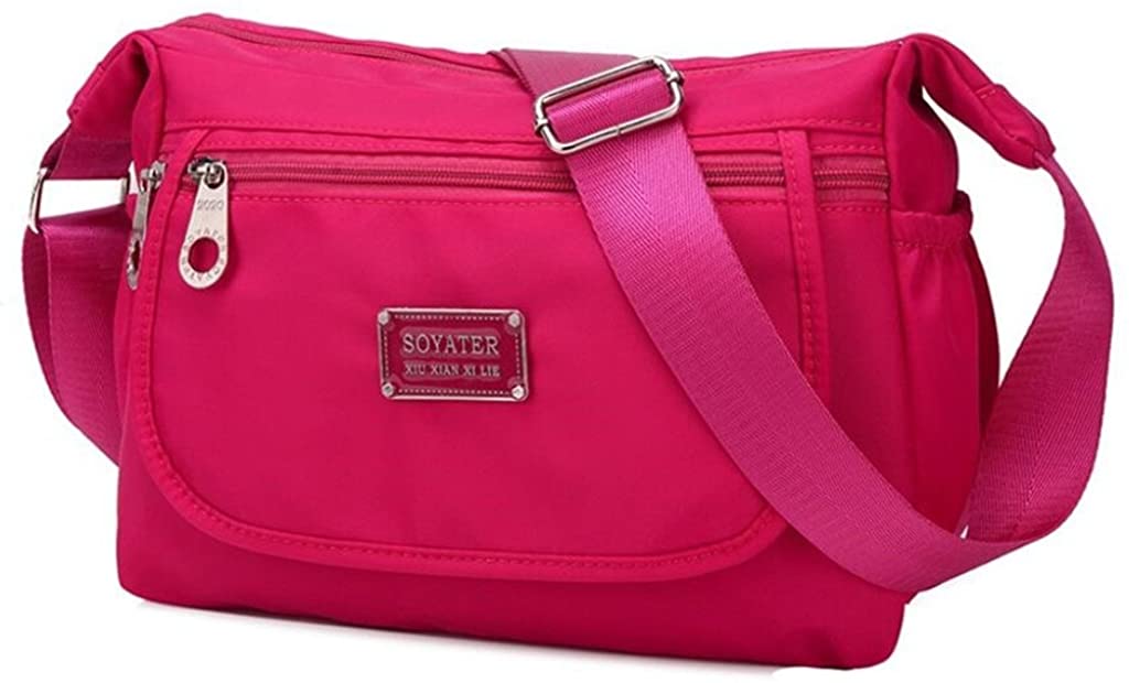 Price:$10.99 Kecartu Women`s Lightweight Water Resistant Nylon Crossbody Shoulder Bag Medium Size Purse (E-rose)  Handbags   