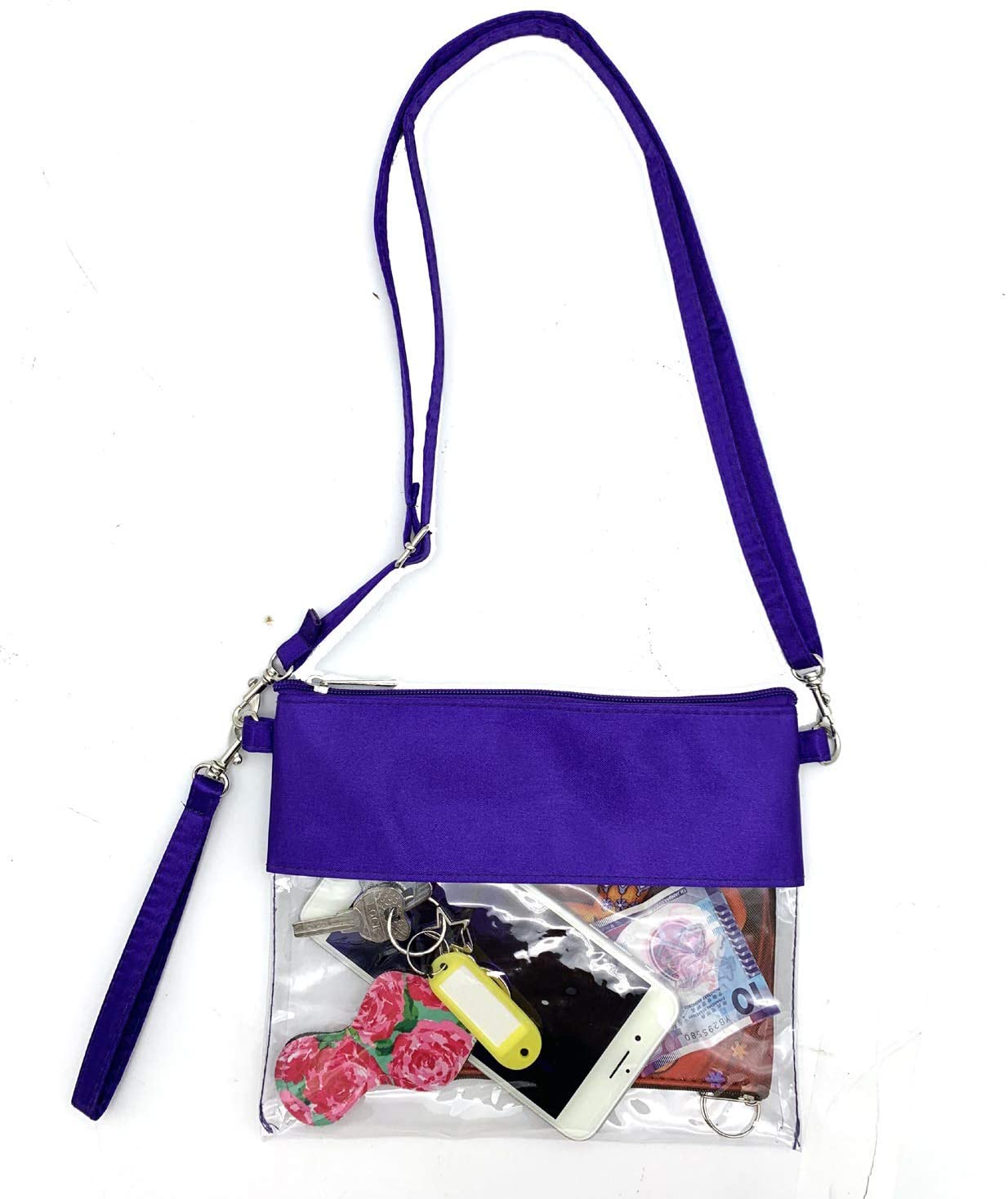 Price:$8.99 Wanty Adjustable Cross-Body Strap Clear Stadium and Security Approved Travel Large Crossbody Purse Bag with Shoulder Strap (Purple)  Handbags   