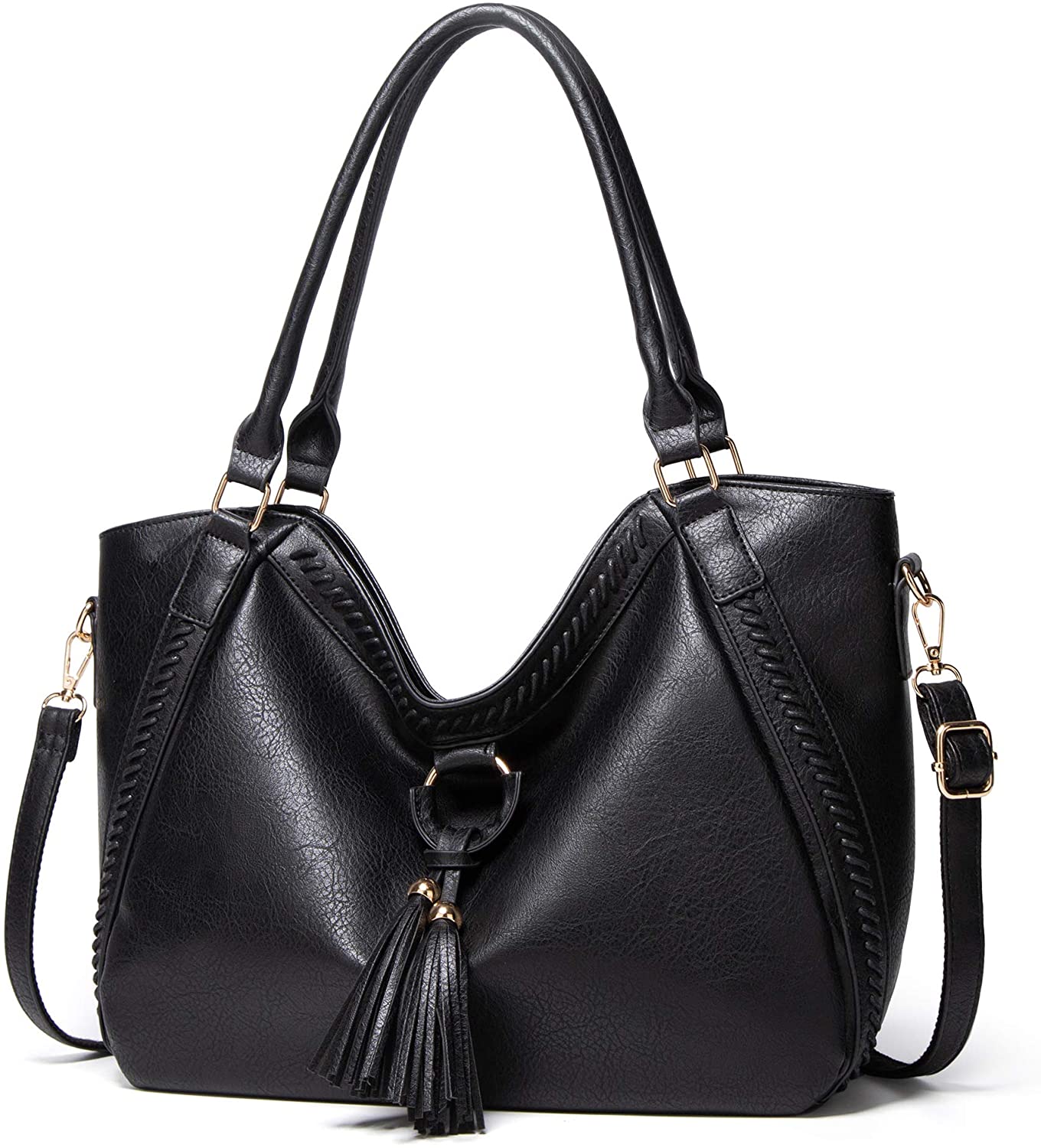 Price:$22.99    FADPRO Women Vintage Handbags Top Handle Satchel Hobo Bag Faux Leather Zipper Shoulder Purse - Black  Clothing
