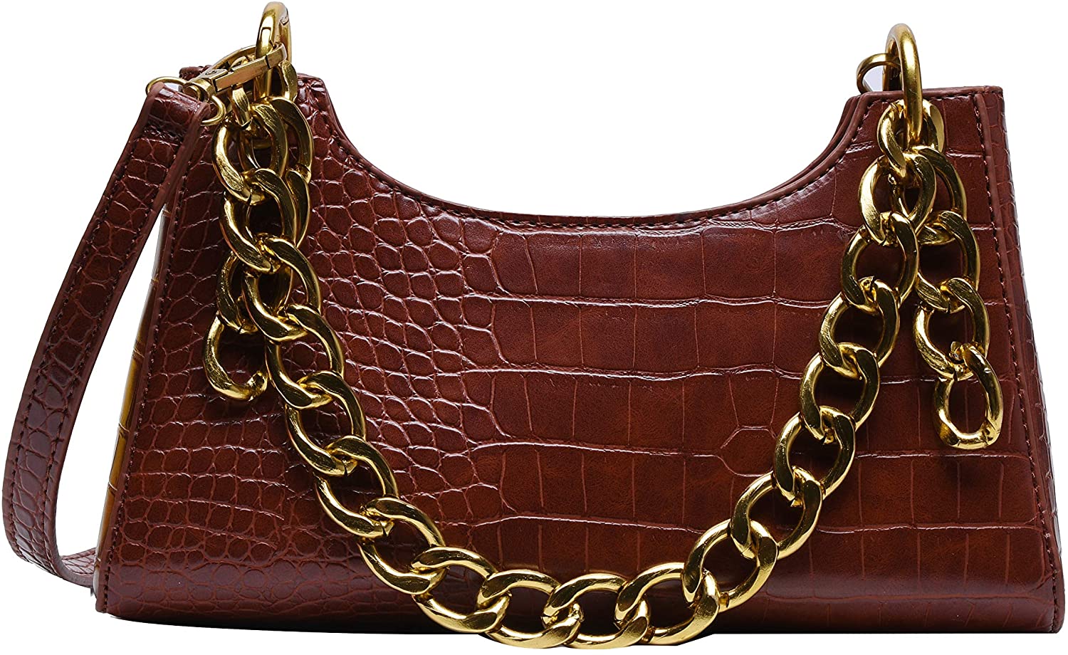 Price:$16.90    Fashion Crocodile Crossbody Bags for Women Chains Small Tote Shoulder Bag Ladies Casual Clutch Purse Shopping Handbag (Brown)  Clothing