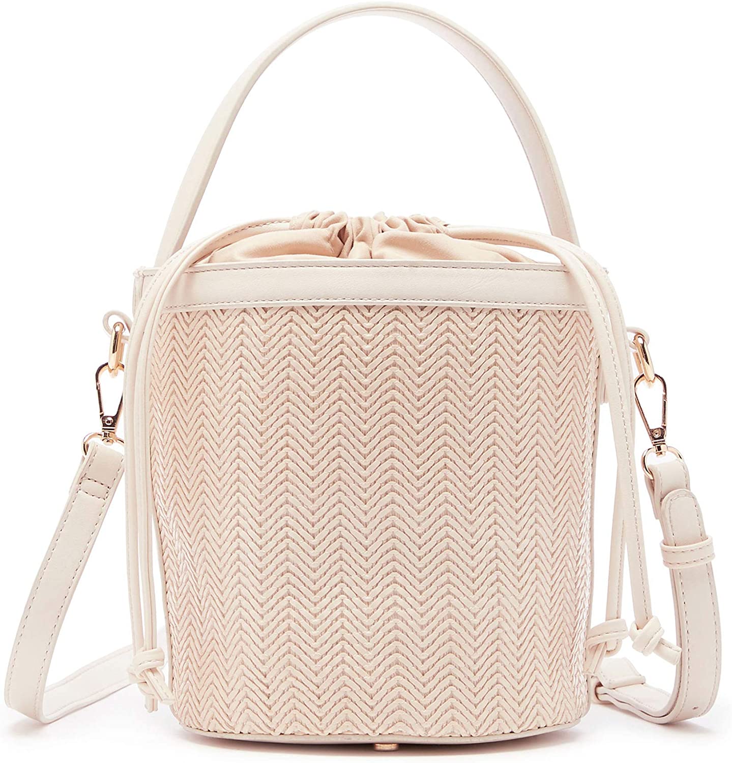 Price:$30.99 Sole Society Women's Nikole Textured Vegan Leather Bucket Bag with Handle and Detachable Strap, White Combo  Handbags   