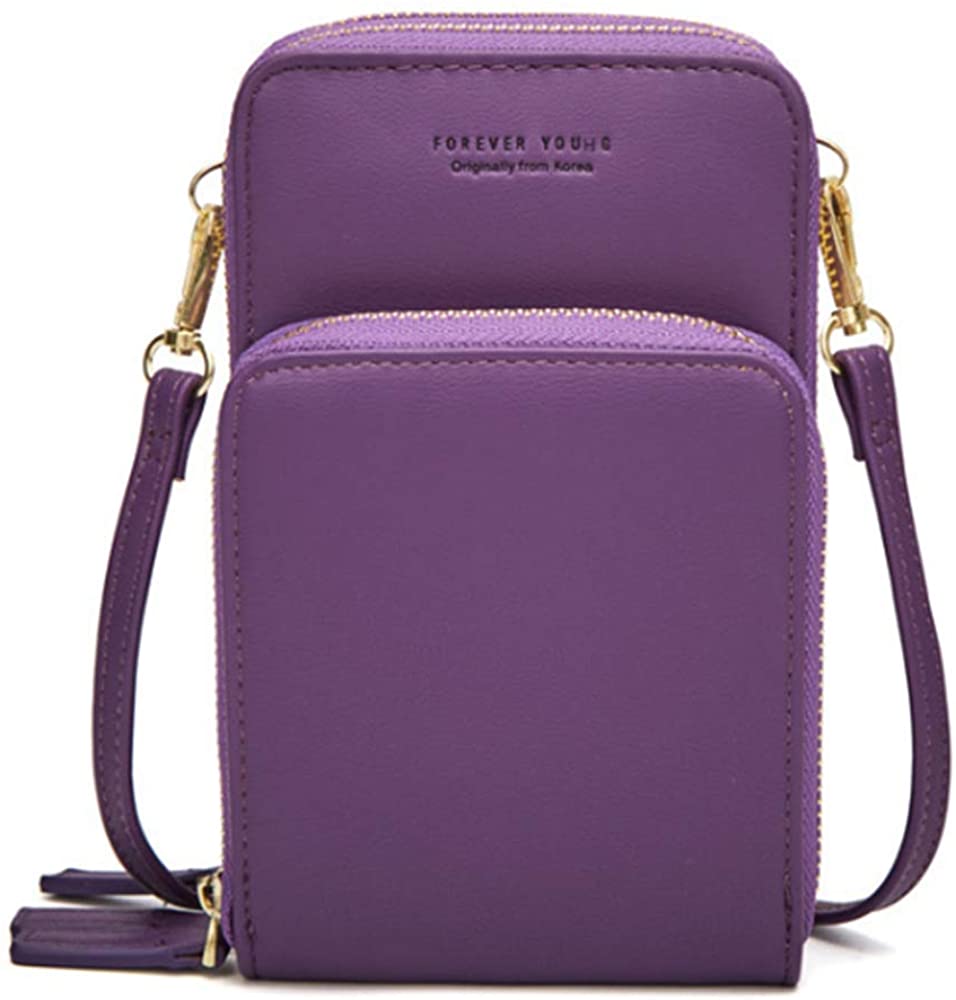 Price:$19.99 HYANUP Crossbody Bags Shoulder Bag 3 Zipper Pocket Cell Phone Handbag for Women (Purple)  Handbags   