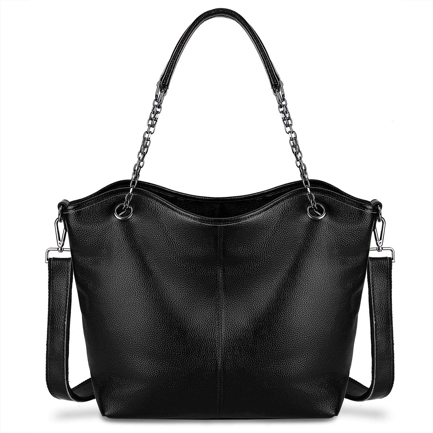 Price:$54.99 Gywon Women’s Genuine Leather Handbag Purse Shoulder Bag with Removable Handle Chain Black  Handbags   