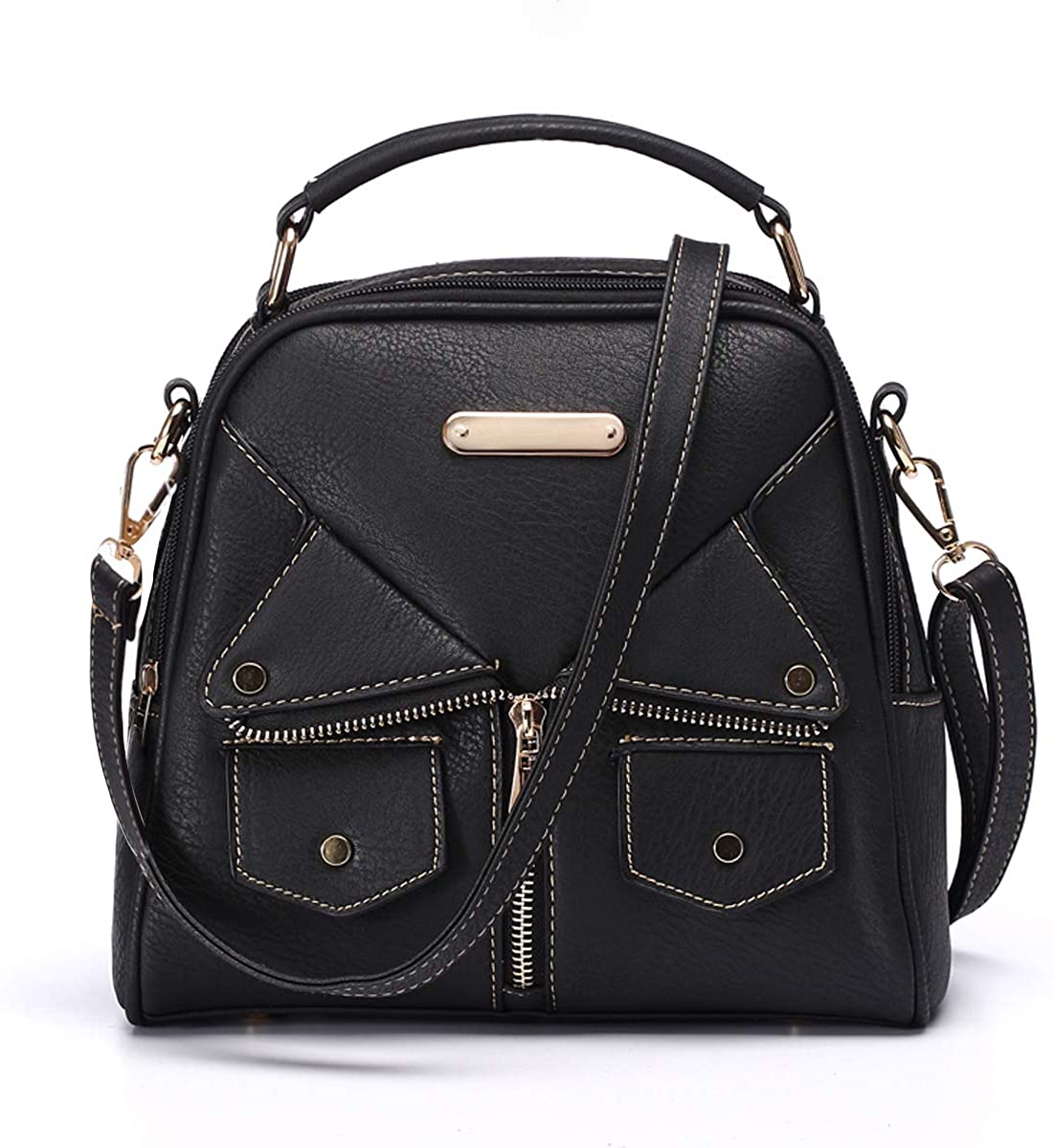 Price:$23.90    Women Double Zipper Handbag Pu Leather Fashion Ladies Shoulder Bag Women Crossbody Bag (Black)  Clothing