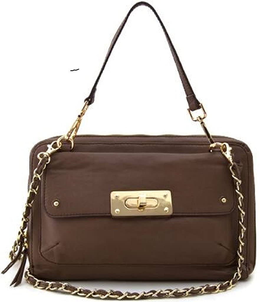 Price:$14.99    Lush Leather Front Turnlock Flap Shoulder Taupe Clutch  Clothing